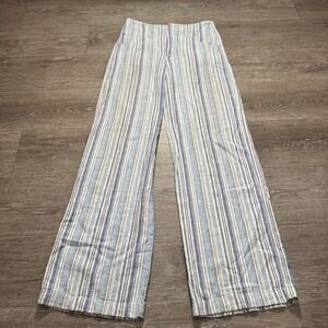 Gap Pants Womens 6 Tall Wide Leg Blue Stripe Linen Rayon Blend Costal 30x32